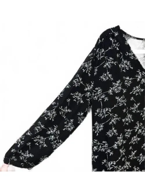 Old Navy Black Floral‎ Print Dress Cottagecore Dark Garden Artsy Women's Large - Image 8