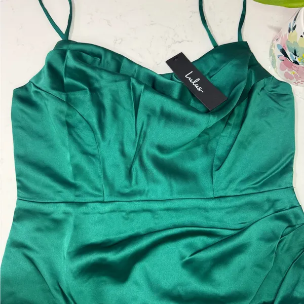Lulu's Vibrant Green Satin Mini Dress - Image 4