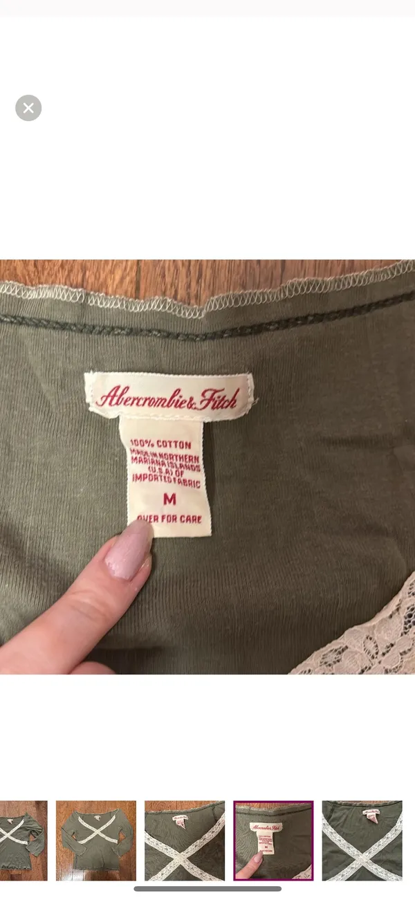 Abercrombie bella swan Vintage Olive Green lace trim crop top - Image 4