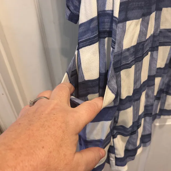 Maeve Devry Blue White Plaid Dress‎ Pockets Tie Waist 3/4 Sleeve XS Spring Party - Image 9