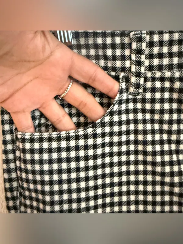 Talbots Womens Pants Black White Plaid Corduroy High Waist Straight Leg Size 12 - Image 5