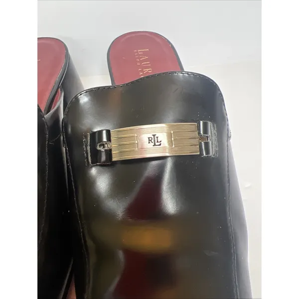 Vintage Lauren Ralph Lauren Black Leather Mule Loafers Heels 8.5B Brazil RLL - Image 9