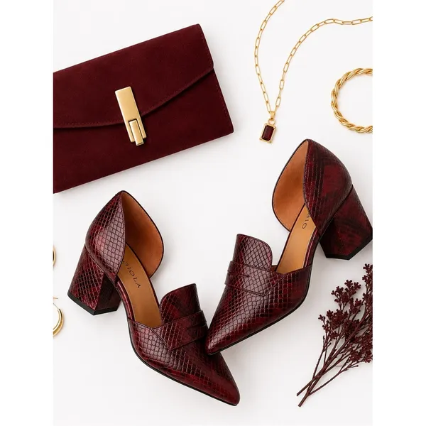 Linea Paolo Cache Burgundy Snakeskin D’Orsay Block Heel Pumps Women’s 5 NWOB - Image 2