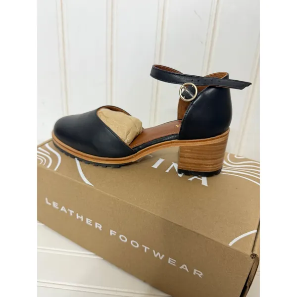 Portland Leather Patina Heeled Mary Jane Black Leather Block Heel Shoes Sz 8 NEW - Image 5