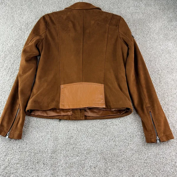 John + Jenn Moto Jacket‎ Women L Brown Faux Suede Biker Asymmetrical Zip Coat - Image 8