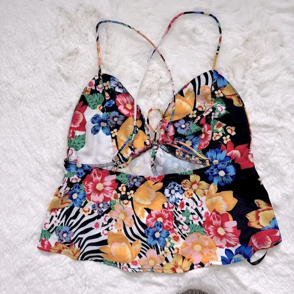 Revolve Floral Print Tie-Front Top S - Image 3