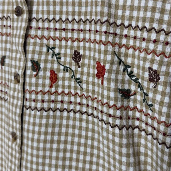 Cascade Blues Womens M Gingham Embroidered Button Up‎ Shirt 3/4 Sleeve Top - Image 3