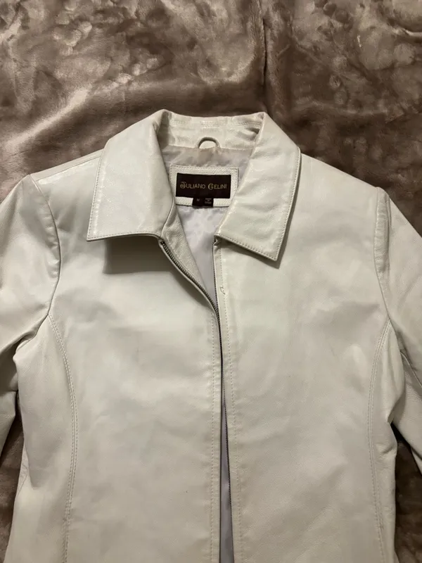 Juliano Gelin Leather Jacket Women’s Size M White Full-Zip With Front Pockets - Image 3