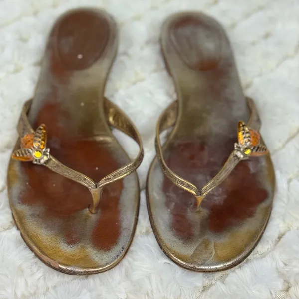 Gucci Gold and Brown Sandals with Metallic Straps - Image 5