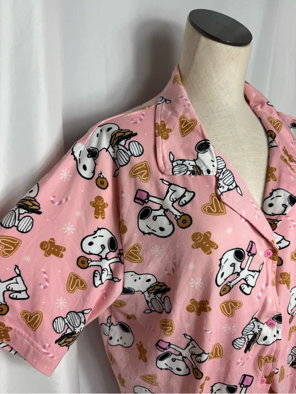 Snoopy peanuts Pajama Top - Cozy Short Sleeve Button-Up NWT XL - Image 3