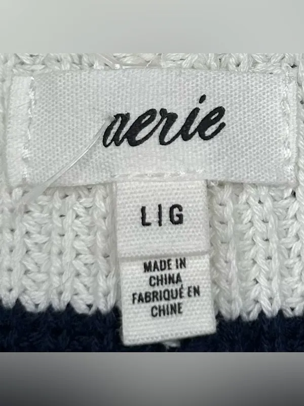 Aerie Women's Size L Beyond Striped Quarter Zip Oversized Knit Nautical Sweater - Image 3
