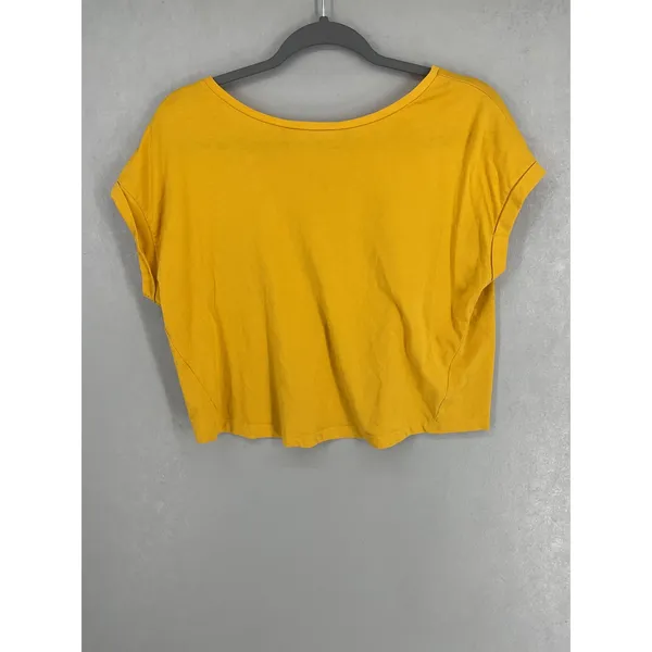 Zara Womens T-Shirt Mustard Yellow Cuffed Sleeve Crop Top Small - Image 3