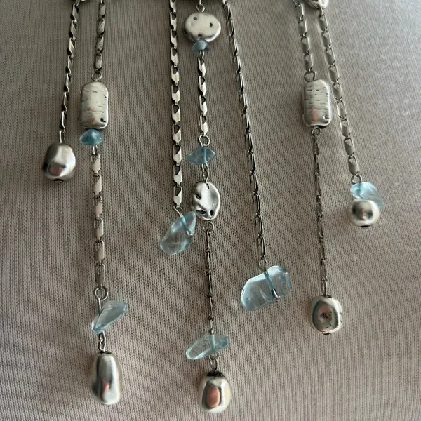 Free People Speak Up Silver and Blue Statement Necklace - Image 6