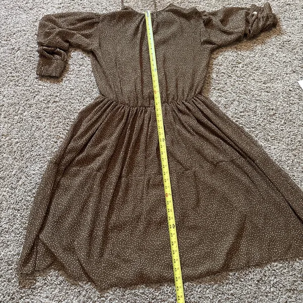 Vince Women's Brown Starry Dot Pleated Long Sleeve Sheer Midi Dress Sz Small - Image 6