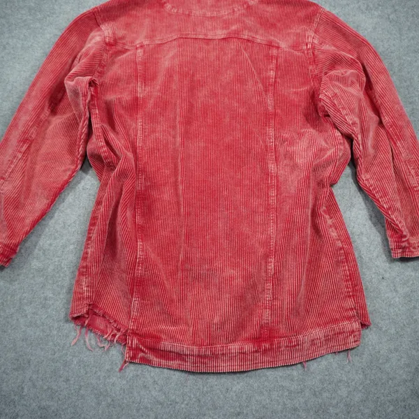 POL Red Corduroy Shacket Mineral Wash‎ Raw Hem Button Down Jacket Boho Indie - Image 9