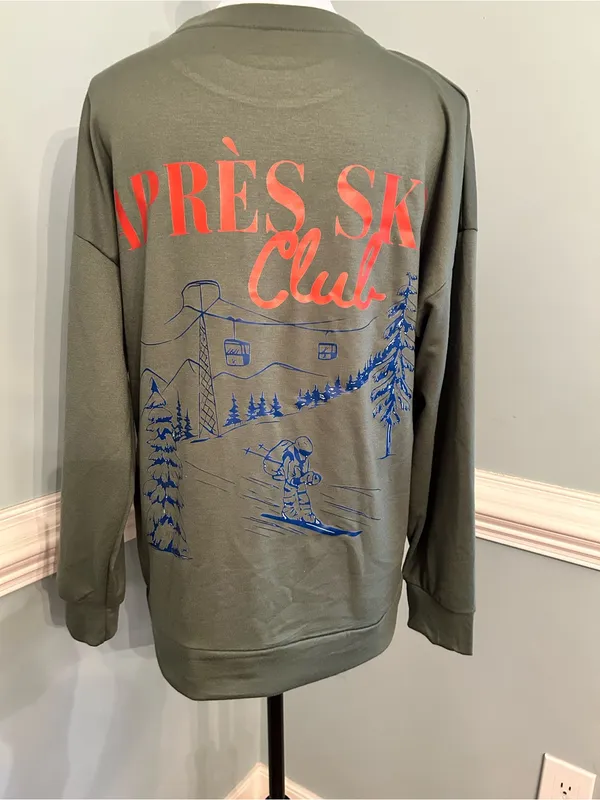 Apres Ski Olive Green Graphic Sweatshirt Size M - Image 4