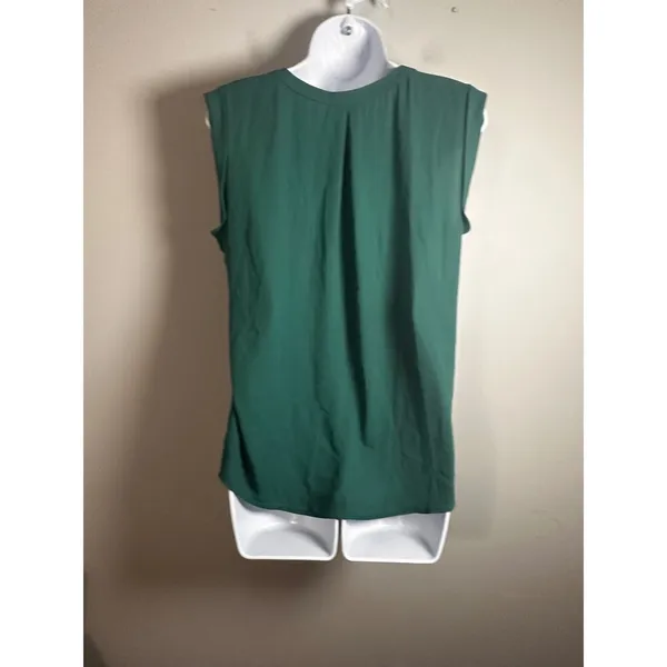 J.Crew‎ Emerald Green Sleeveless Popover Pleated V-Neck Blouse Top Size 8 - Image 4