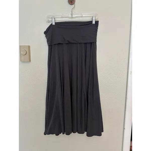 J. Crew Med. Midi Skirt Gray Cotton Modal Stretch Foldover Minimalist - Image 2