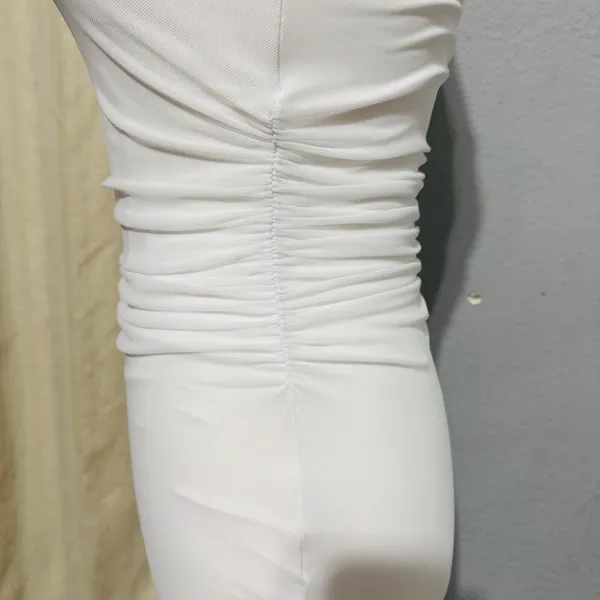 Fairy White Ruched Mesh Ruffle Hem Bodycon Lined Dress Square Neck Sleeveless‎ S - Image 4
