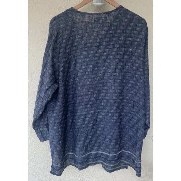 FLAX 100% Linen Blue Textured Top Button Down Women’s L Coastal Grandma Resort - Image 3
