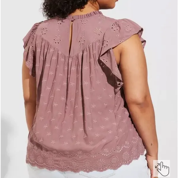 Torrid Dusty Rose Embroidered Blouse Boho Top with Ruffle Sleeves - Image 4