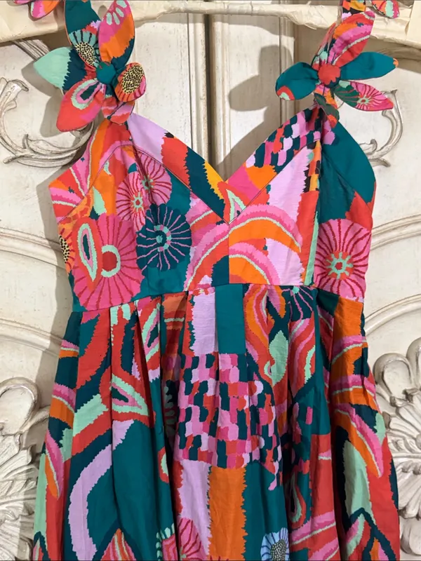 Farm Rio x Anthropologie Pleated Tropical Palm Midi Dress Size XXSmall - Image 7