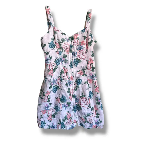 Forever 21 Pink Floral Button Up Dress‎ Size Small Roses Green Sundress Linen - Image 3