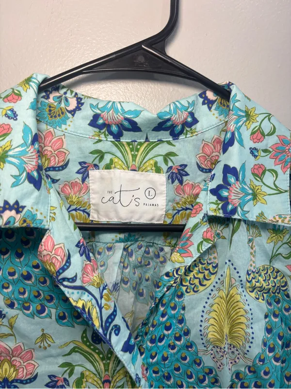 The Cat's Pajamas Peacock Voile 100% Cotton Short Sleeve Women’s Large- TOP ONLY - Image 7