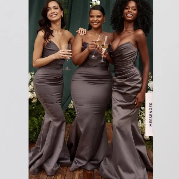 House of CB Fleur SHADOW SATIN STRAPLESS GOWN corset gray maxi dress size L NWOT - Image 10