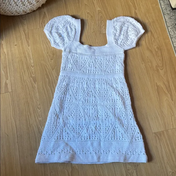 Zara White Crochet Casual Dress - Image 3