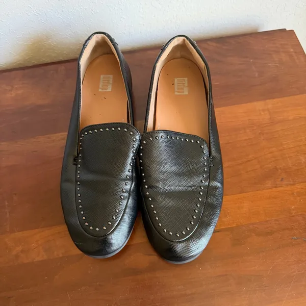 FitFlop Lena Microstud Black Leather Loafers Slip On Comfort Shoe Womens 7 - Image 2