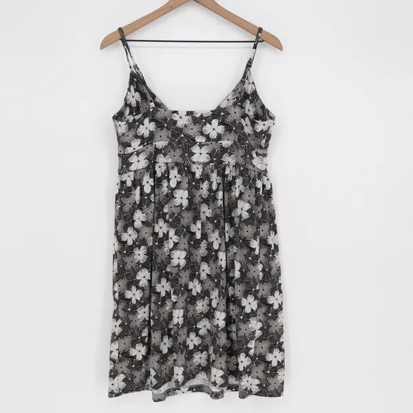 Old Navy Dress Womens Large Sun Dress Black Floral Spaghetti Strap Excellent - Image 4