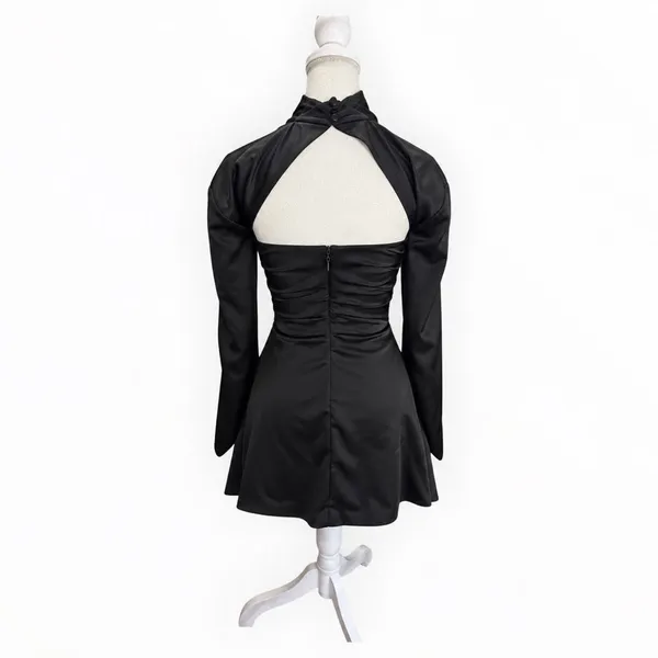 House of CB Toira Black Draped Corset Satin Cutout Mini Dress XS - Image 10