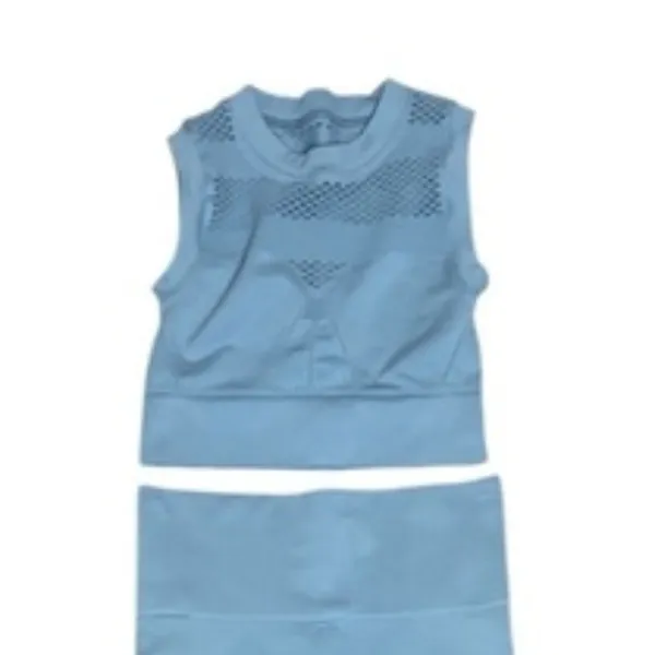 IVY PARK Light Blue Mesh Detail Athletic Athleisure Crop Top - Image 3