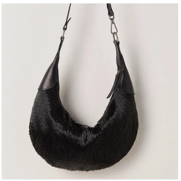 Free People Bugle Bead Clutch/Sling Bag in Black Embroidered Combo NWT $128R - Image 2