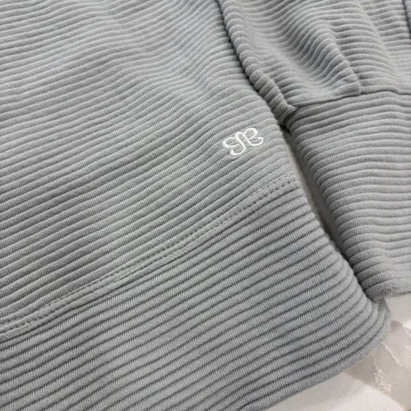 Albion Fit Sweatshirt Womens Size Medium Atlas Ribbed Puff Sleeve Blue Gray - Image 2