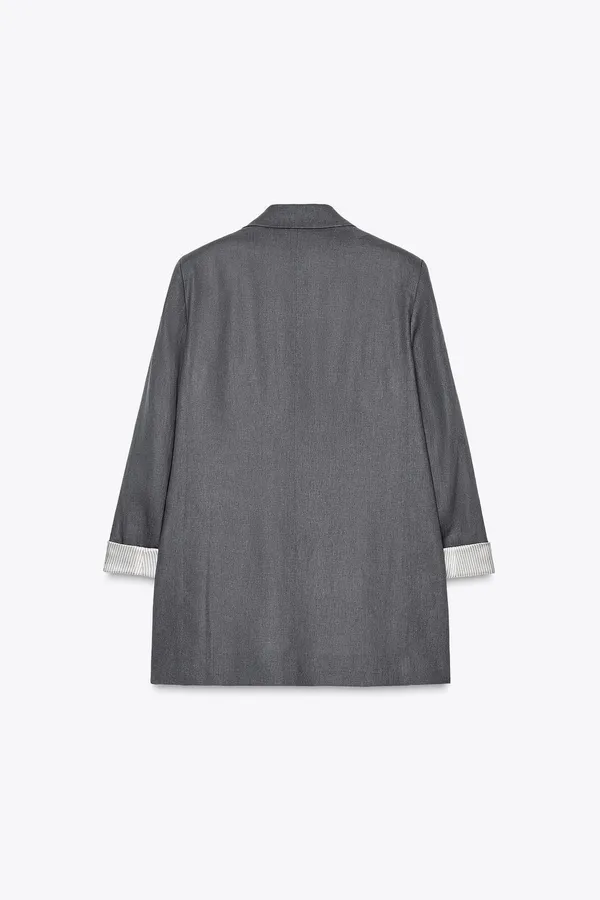 Zara Linen Blend Blazer with printed cuff Grey M - Image 2