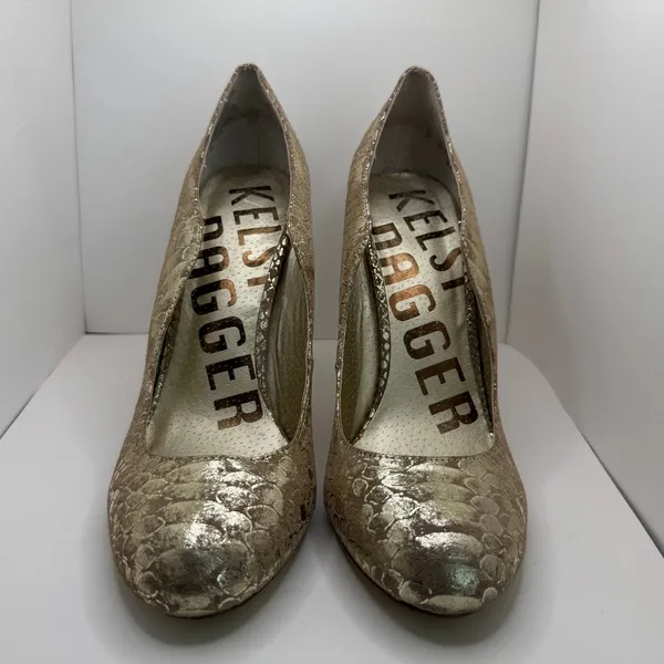 Kelsi Dagger Gold Metallic Snakeskin Stiletto Pumps Heels Size 9 - Image 2