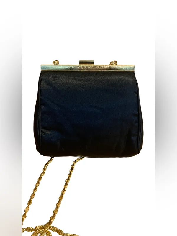 Slg Black And Gold Faux Pearl & Rhinestone Clasp Boxy Evening Bag - Image 7
