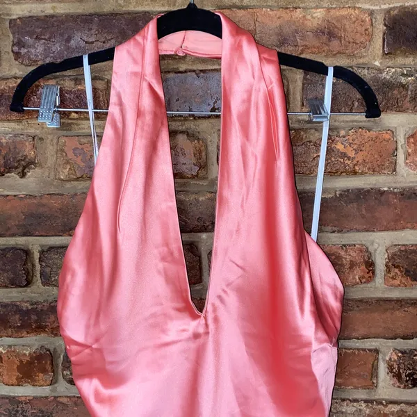 NWT Lulu's Zimri Light Pink Satin Halter Mini Dress Women's Size Small - Image 4