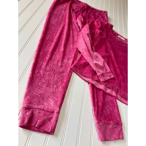 Juicy Couture Velour Pajama Set Fuchsia Pink Logo Y2K Lounge Set 3330-47 M - Image 3