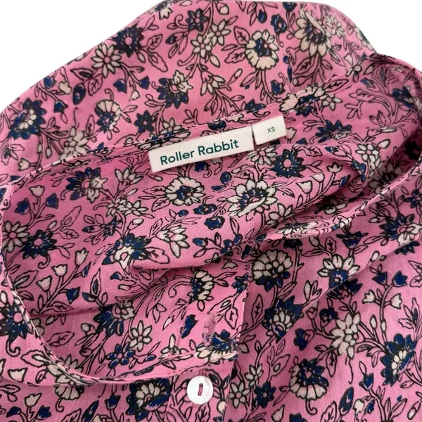 Roller Rabbit Pink Floral Cotton Maxi Dress Button‎ Front 3/4 Sleeve Size XS - Image 11