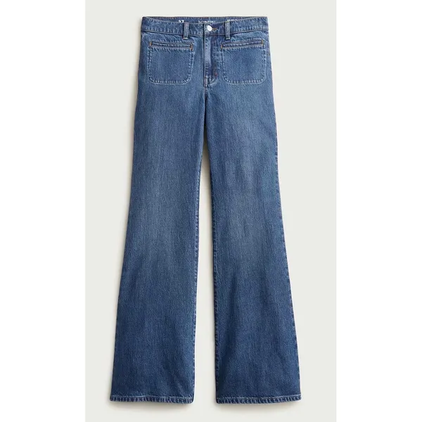 J.Crew \'96 Flare Jeans Super‎ High Rise Blue Patch Pocket RE-96-IDG 26 NWOT - Image 2