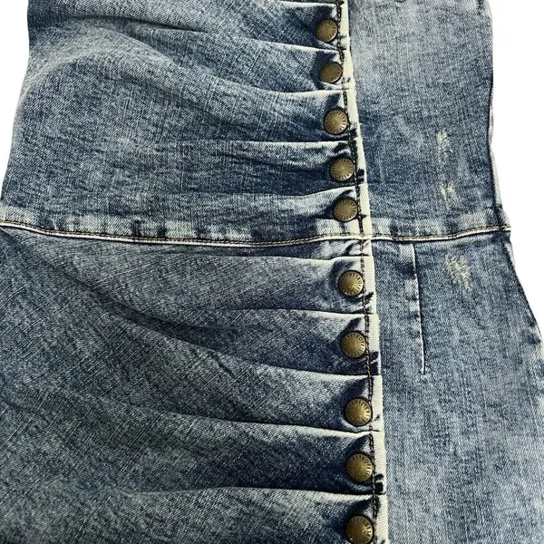 Retrofête Megh Strapless pleated Denim Mini Dress Marble Sky Button Front XS - Image 8