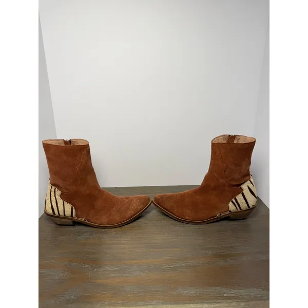 Free People Last Outlaw Calf Hair Ankle Boots Zebra Western 37 / US 6.5‎ Boho - Image 2