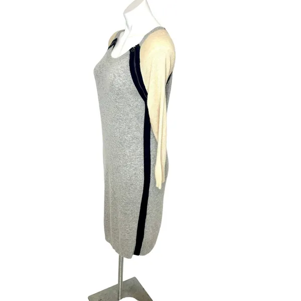 CLUB MONACO Knit Sweater Color Block Dress Grey‎ Cream Navy Size Medium Zipper - Image 3