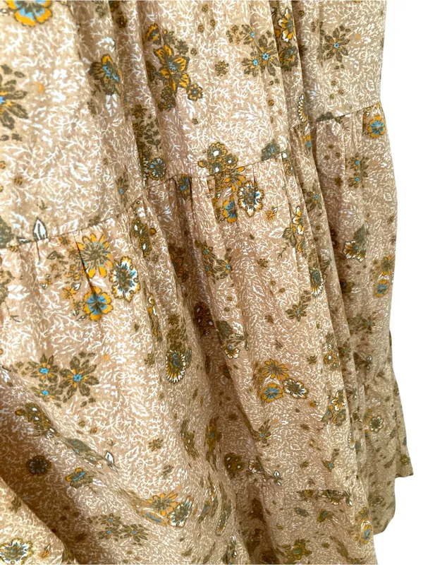 Elan Smocked Ruffle Maxi Dress cottagecore hippie Tan Floral - Image 2