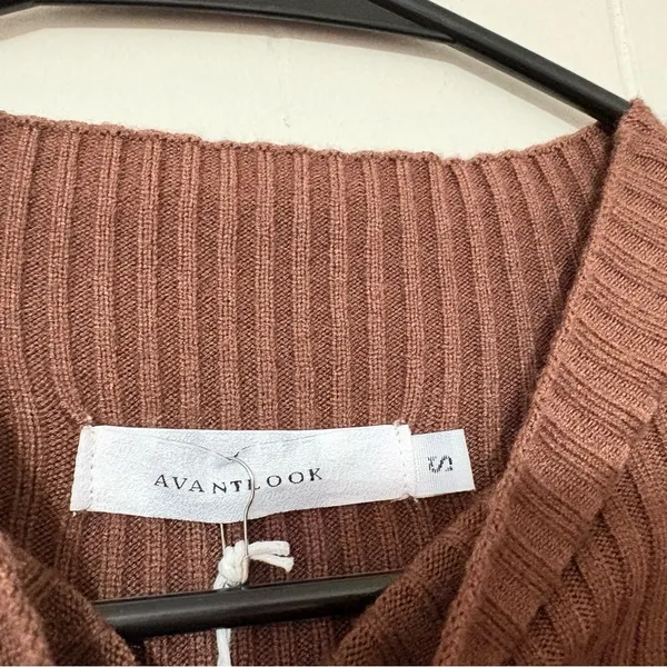 AVANTLOOK Bubble Sleeve Ribbed Sweater Mini Dress Brown NWT Size S - Image 4
