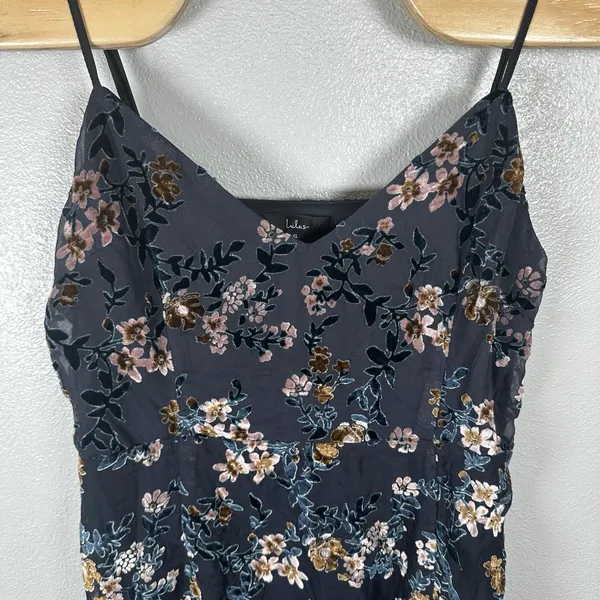 NEW Lulus Evenings With You Dark Teal Floral Velvet Asymmetrical Dress Womens XL - Image 2