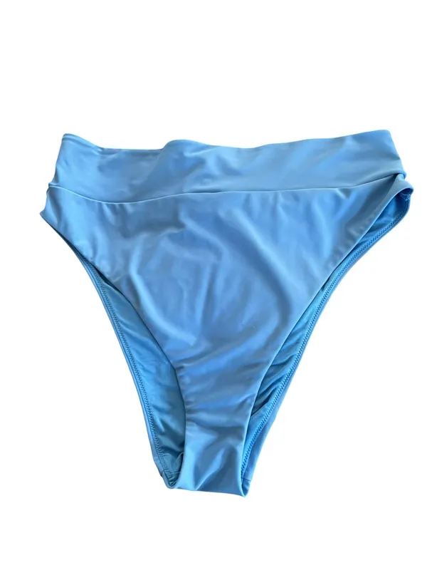 Aerie 2PC Triangle Waffle Weave Bikini Top High Waisted Bottom Sz XL/16 Blue - Image 3